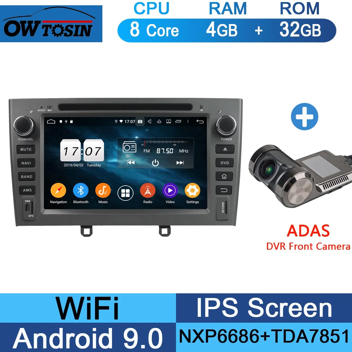 32G Adas Camera " ips Octa 8 Core 4G 64G Android9.0 автомобильный dvd-плеер для peugeot 408 308 308SW 2007-2011 DSP радио gps Parrot BT Adas мультимедиа - Цвет: 32G Adas Camera