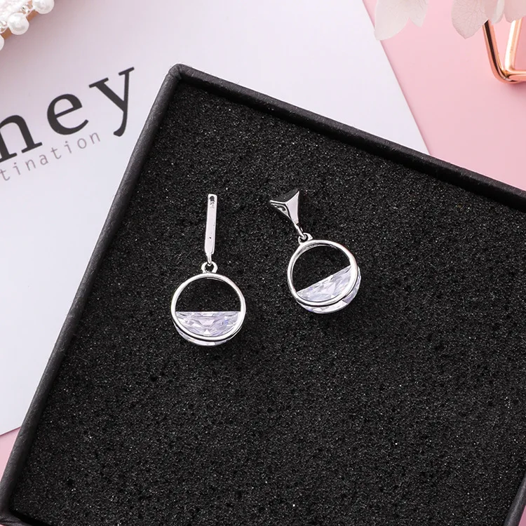 New Asymmetric Crystal Earrings Geometric Cubic Zircon Rose Gold Color Drop Simple Round Dangle Jewelry | Украшения и аксессуары