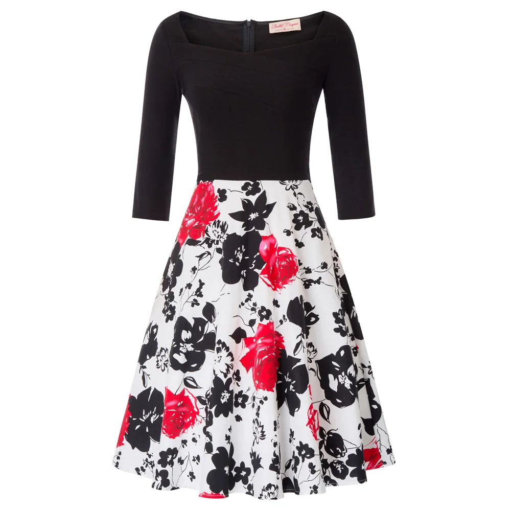 Belle Poque Ретро Винтаж 50s 60s 3/4 рукав цветочные Pinup Коктейльные Вечерние