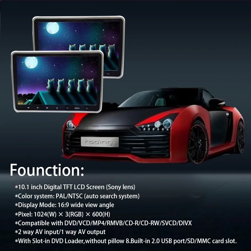 Монитор для подголовника автомобиля 2 шт. 10 1 дюйма USB/SD/HDMI/IR/FM TFT ЖК экран сенсорная