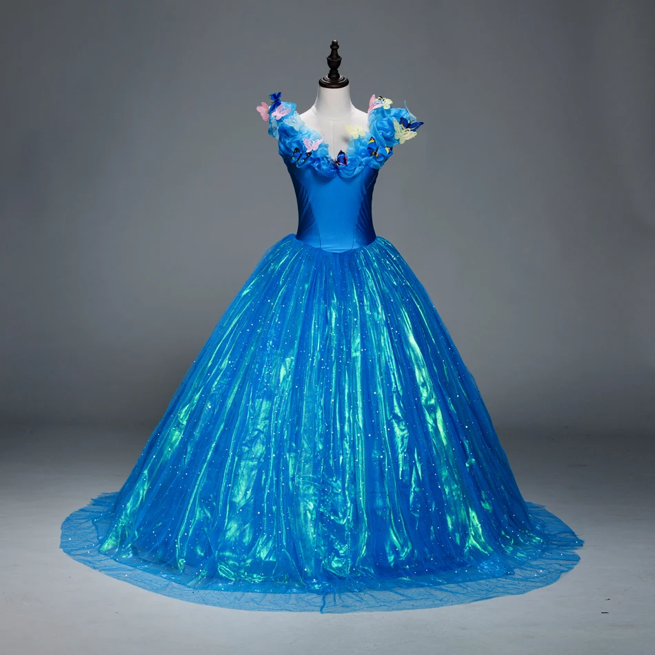 

New Cinderella Movie Version Deluxe Prom Dress Halloween Cosplay Costume