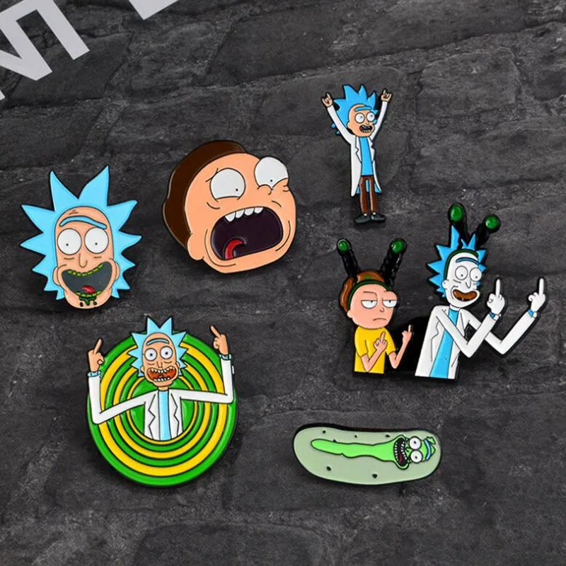 Rick& Moti Классическая значок в мультипликационном стиле, значок на булавке, эмалированная брошь, аниме, Любительская джинсовая рубашка, куртка, булавка на лацкане, аксессуары, 1 шт