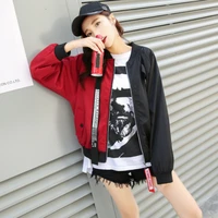 patchwork casual bomber jacket color block women two tone patch back autumn jackets 2018 new letter ribbon zip up jacket w4