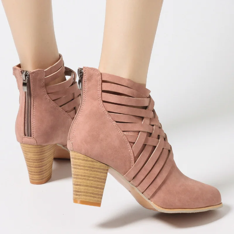 Ankle Boots Ladies Shoes Hollow Women Block Heels Pumps Scarpe Donna Retro Sexy Back Zippier Sapato Feminino | Обувь