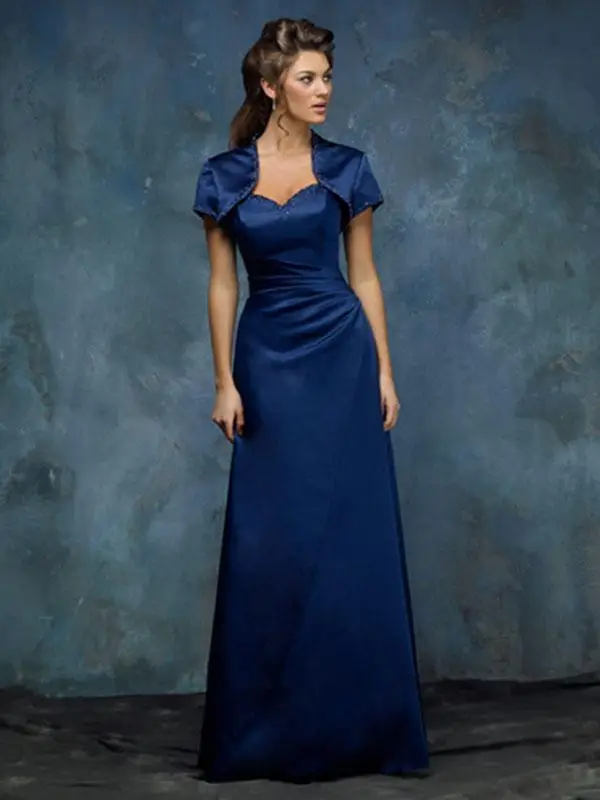 2015 Cheap Navy Blue Bridesmaid Dresses With Jacket Beading A Line Maid Of Honor Lace Up Floor Length Women Formal Dress | Свадьбы и