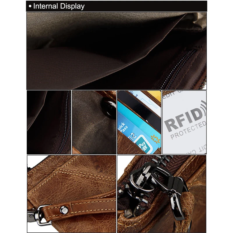 

BONAMIE Genuine Leather Brown Man Wallet RFID Fashion Male Card & ID Holder Organizer Purse Vintage Style Clutch Money Bag 2019