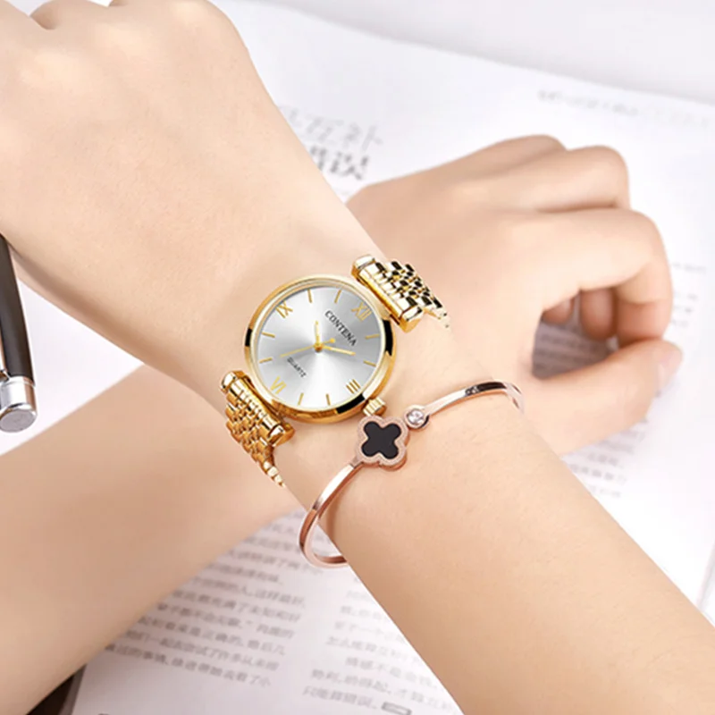 CONTENA роскошные золотые часы женские модные из нержавеющей стали relogio feminino reloj