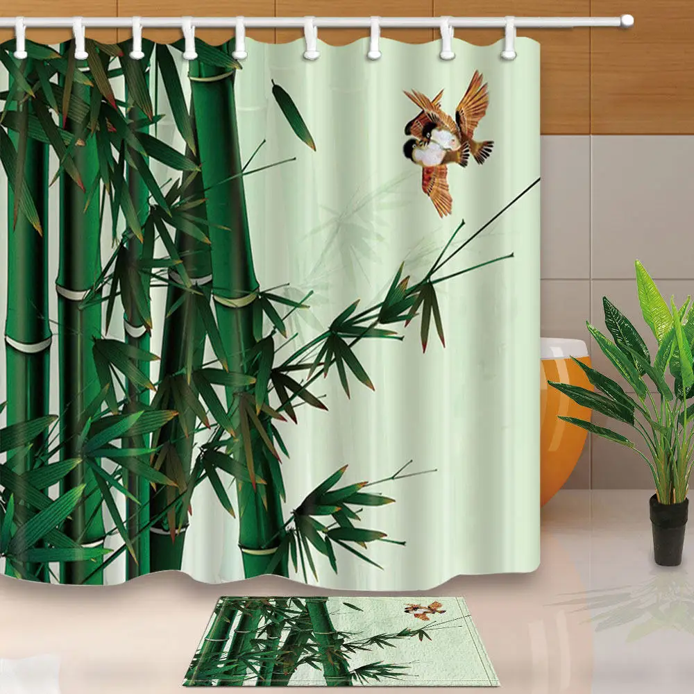 Bamboo Forest Shower Curtains High Quality Bath Screens Home Decoration Polyester Fabric Waterproof and Mildew Proof with Hooks | Дом и сад