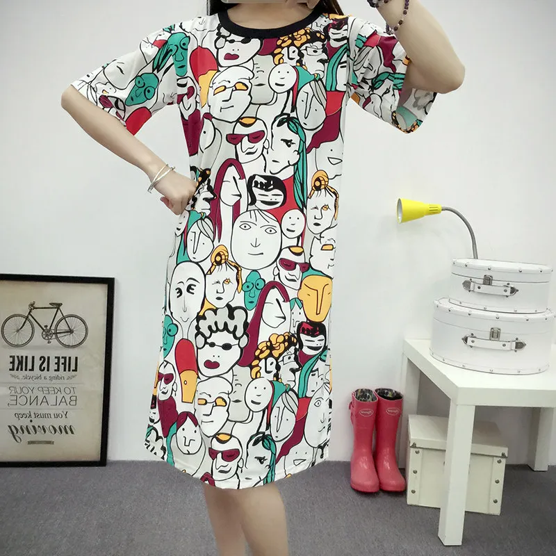 2018 летние модные женские туфли с принтом платья короткими рукавами Повседневное свободные длинная куртка