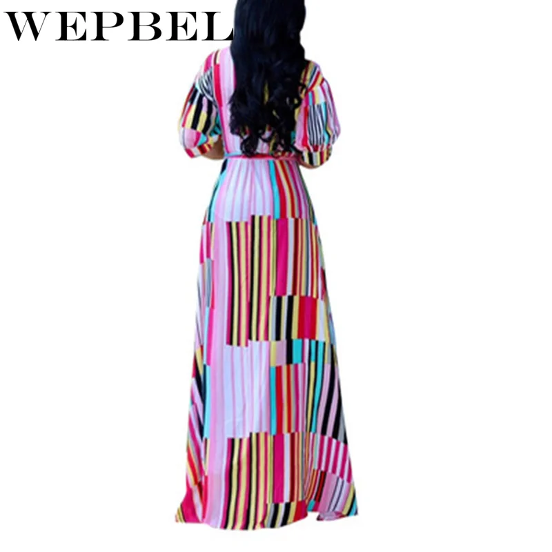 WEPBEL/женские платья в африканском стиле с длинным рукавом; элегантное сексуальное платье с цветочным принтом на пуговицах; Повседневные Вечерние платья; облегающее длинное платье макси с поясом