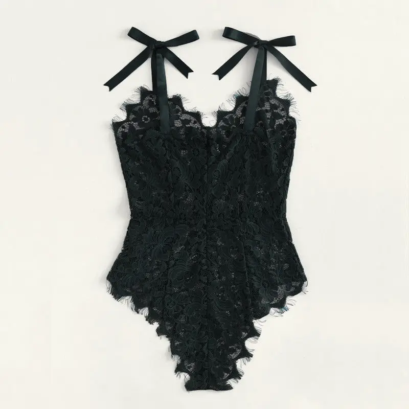 

New Women ladies sexy sheer Lace babydoll Lingerie bodysuits v-neck backless hollow out bandage Nightwear Underwear bodysuits