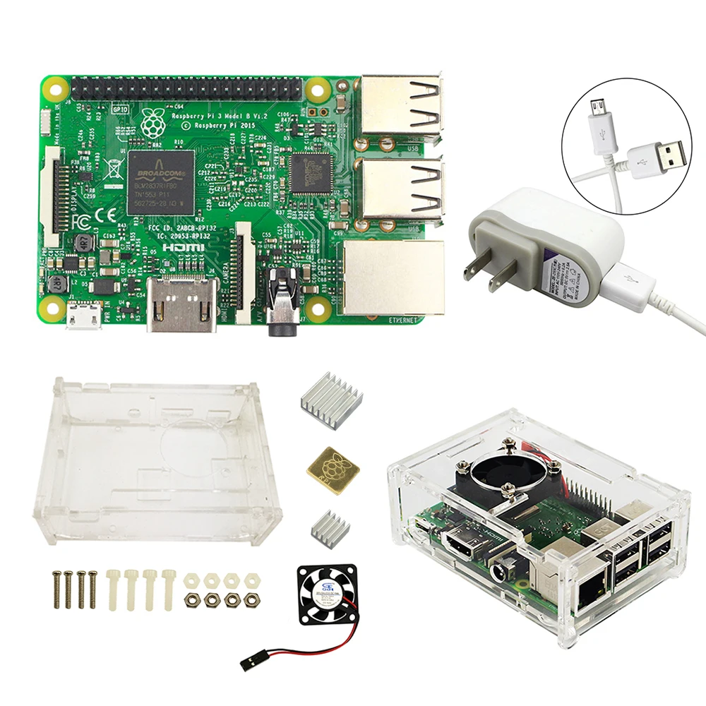 Raspberry Pi 3 комплект с прозрачным корпусом и блоком питания 2.5A|Интегральные схемы| |