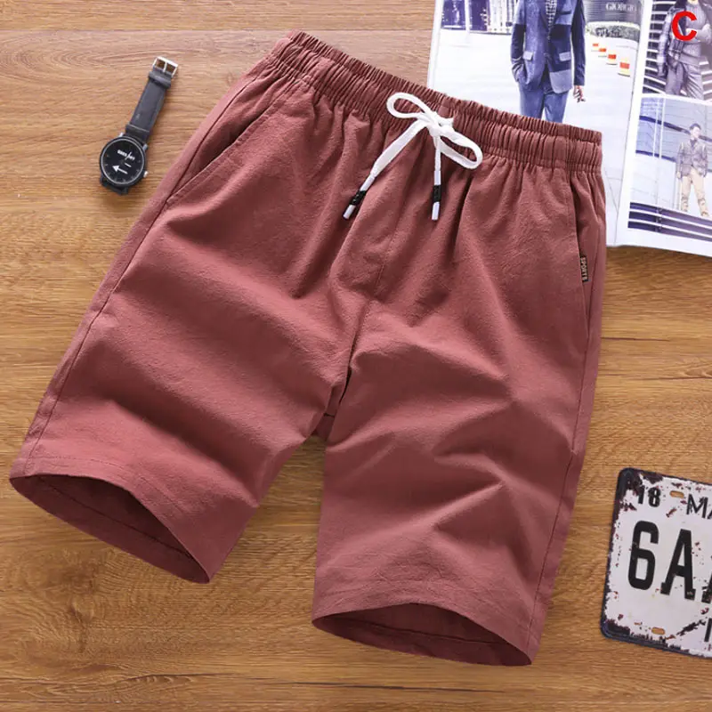 Red C Мужские шорты сплошной цвет дышащий Slim Fit средняя талия половина брюки для лета HSJ88 - Цвет: Red C
