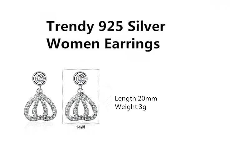 Tjp шарм хрустальные камни сердце розовое золото висячие серьги для женщин