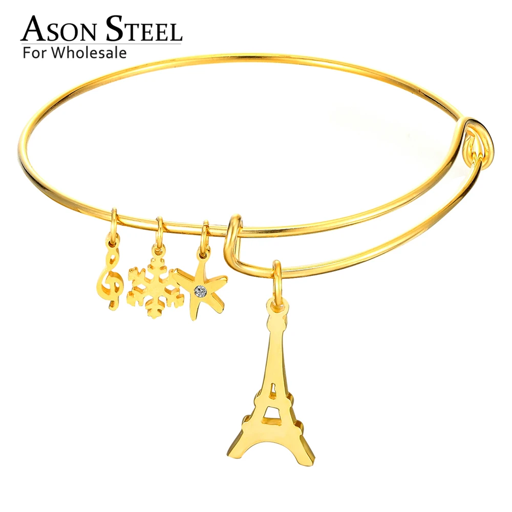Женский браслет из нержавеющей стали ASONSTEEL золотистого цвета 316L с Эйфелевой