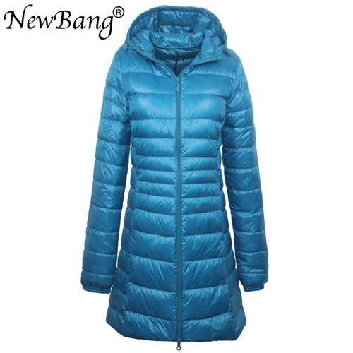 Dark Blue NewBang 8XL женское длинное теплое пуховое пальто с портативной сумкой для хранения, женский ультра легкий пуховик, женские пальто, длина до бедра - Цвет: Dark Blue