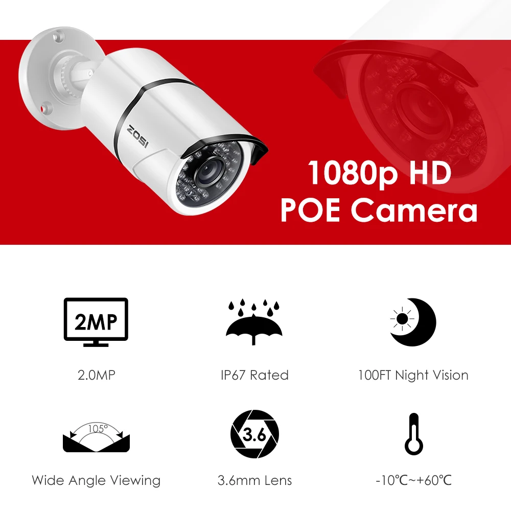 ZOSI 8CH NVR 1080P IP сеть POE Запись видео ИК наружная камера видеонаблюдения системы безопасности домашний комплект видеонаблюдения