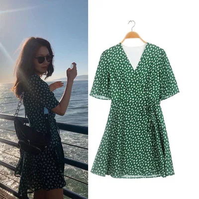 Женское платье Soo Young That green daisy с треугольным вырезом летняя одежда в Корейском