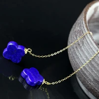gold natural lapis lazuli jewelry four leaf clover threader earrings for women