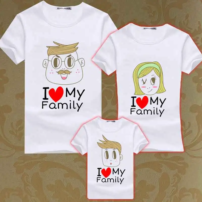 Хлопковая футболка с принтом I Love My Family одежда для всей семьи папы мамы и детей