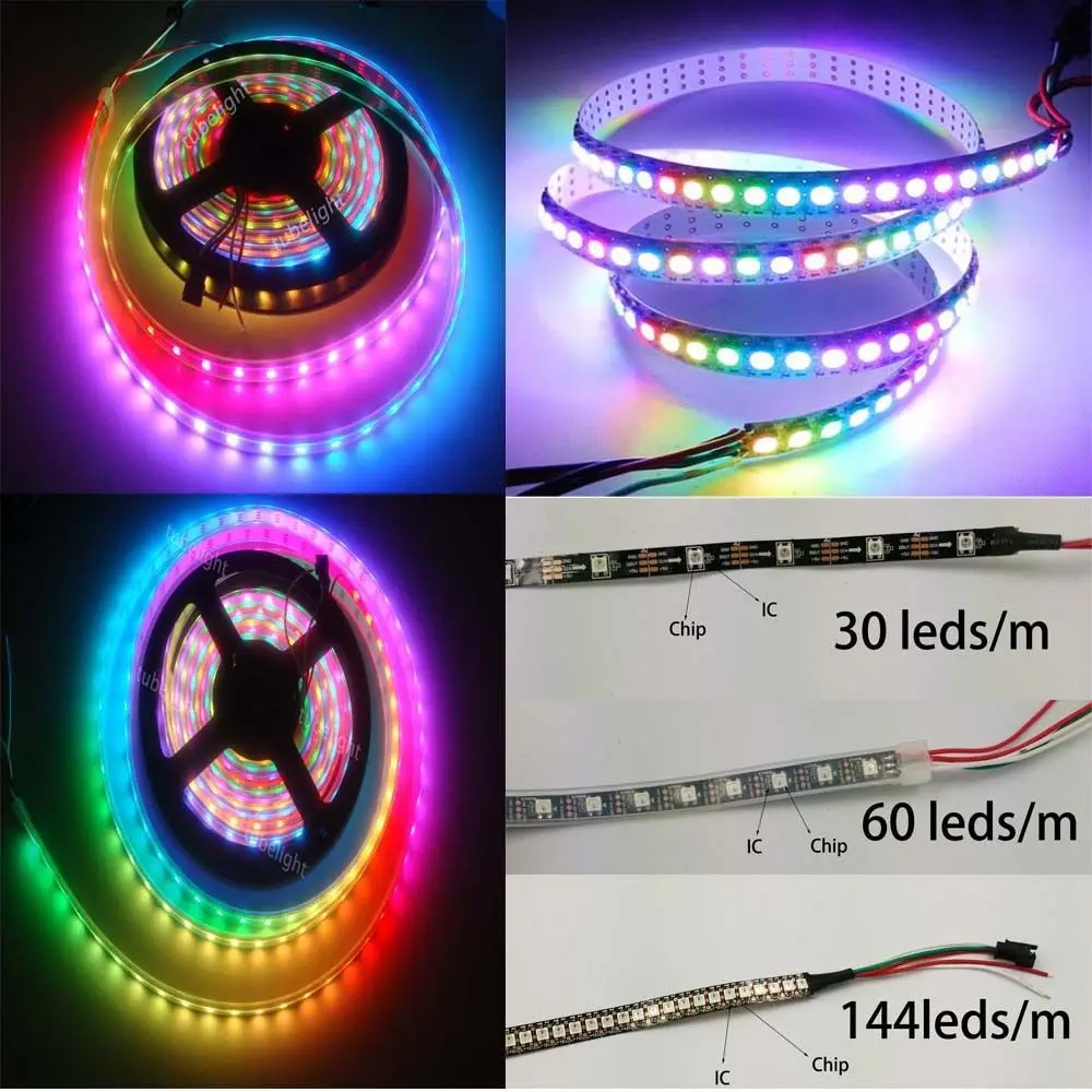 Светодиодная лента WS2812B SMD5050 RGB 1 м/5 м 60/144/150/300 светодиодов/м индивидуальное