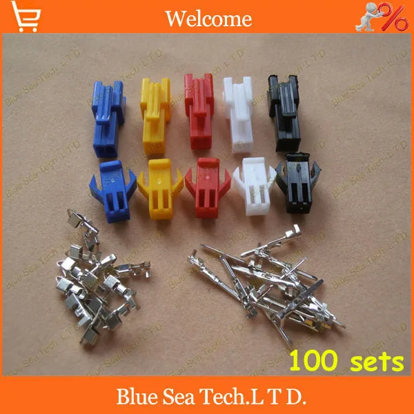 100 комплектов черный/красный/синий/желтый/белый 2Pin/way коннектор 2 54 мм SM 2P разъем