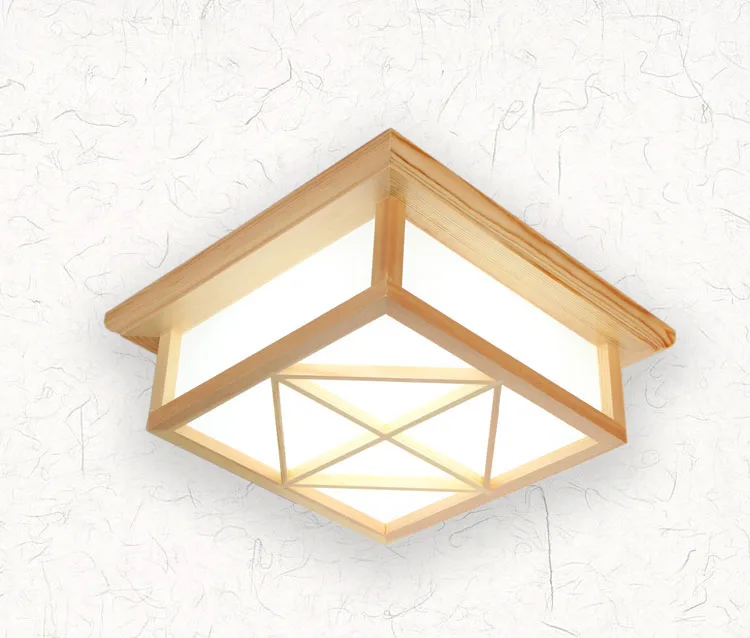 

Modern Square Surface Mounted LED OAK Wood Ceiling Light with PVC Lampshade Lamparas De Techo for Living Room