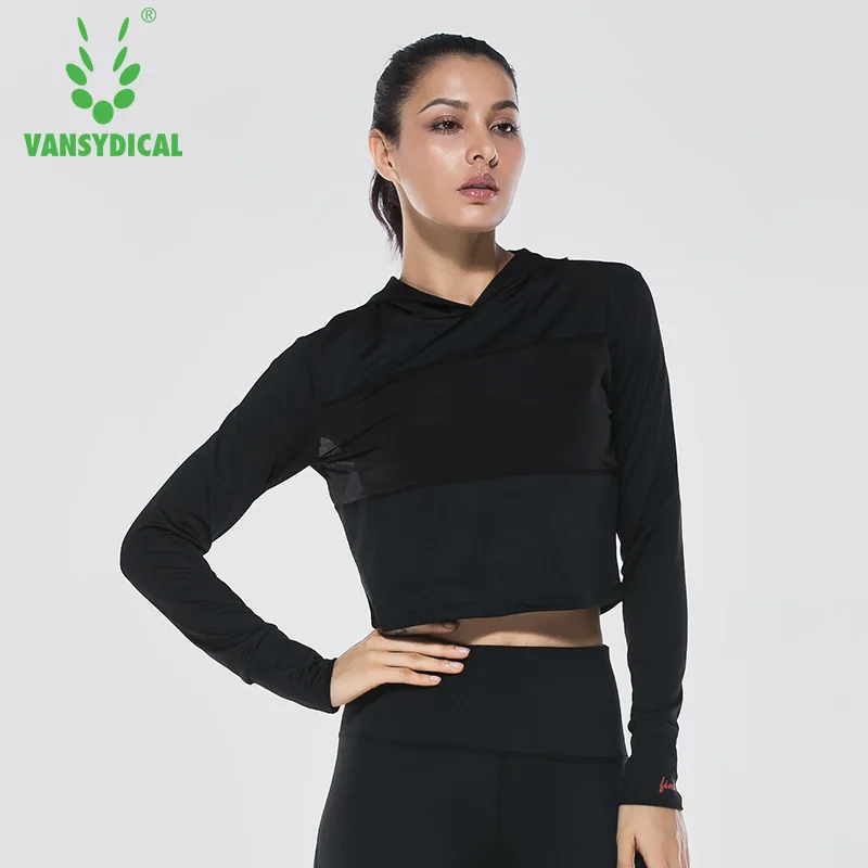 Vansydical женская рубашка для бега куртка йоги спортивная с капюшоном фитнеса