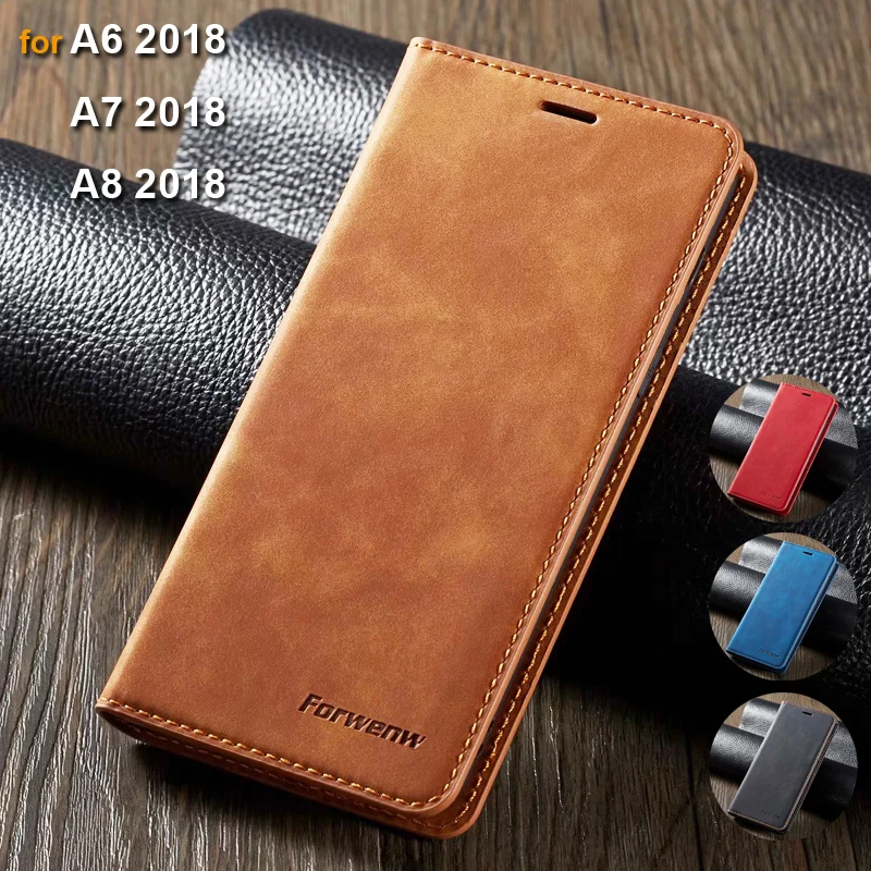 Флип чехол кошелек для Samsung Galaxy A6 A7 A8 2018 A600 A750 A530 Магнитный кожаный