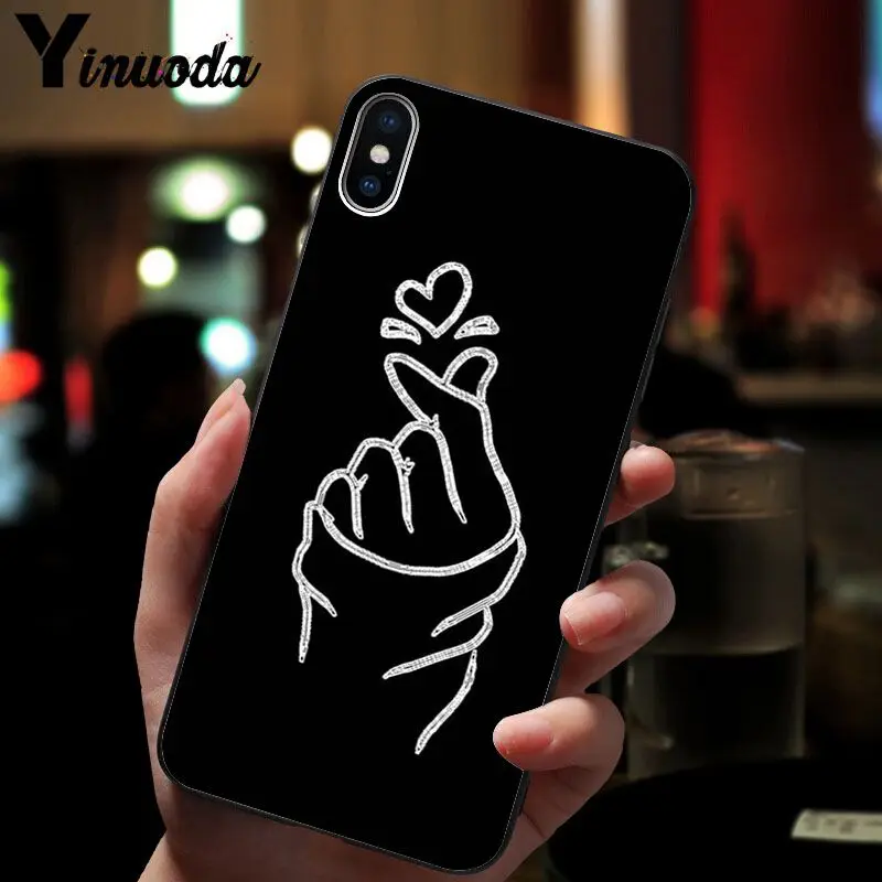 Yinuoda EXO kpop Сердце Рисование любовь на палец тянуть крюк черный чехол для телефона