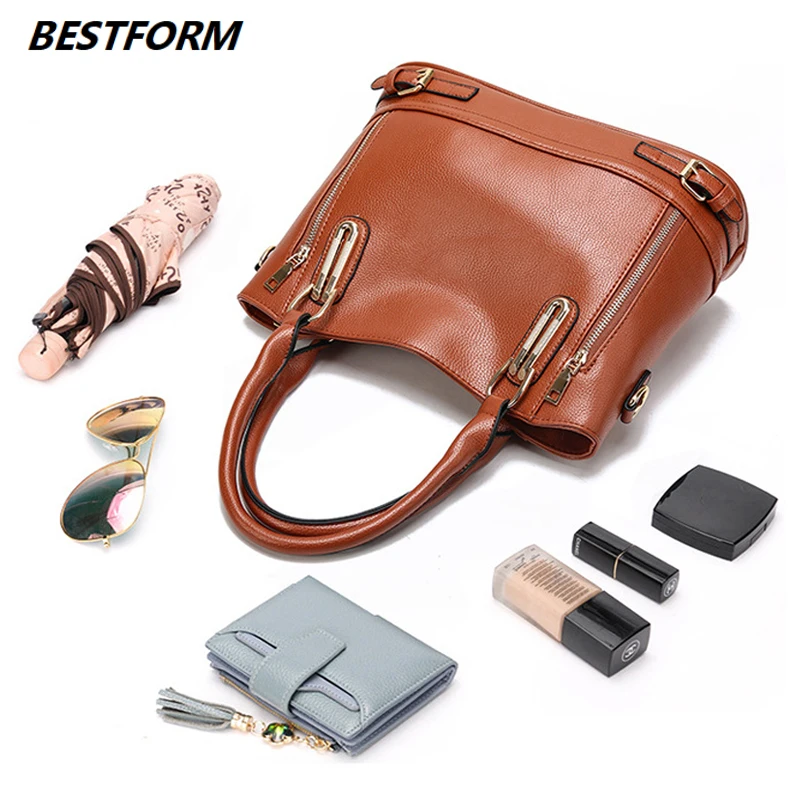 BESTFORM повседневная сумка женская роскошная кожаная через плечо модная Большая