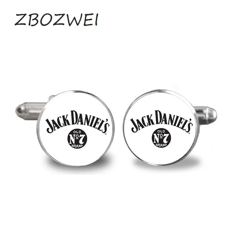 ZBOZWEI 2018New Bacardi Cufflink Jack Daniel Old NO 7 Whiskey Cufflinks Silver Cuff Gifts for Him Handmade Photo Jewelry | Украшения и