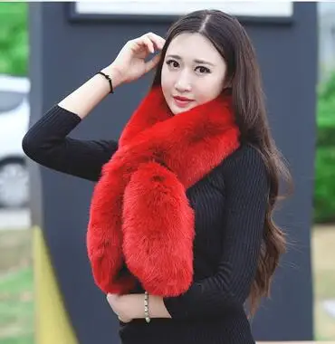 wine red Осенне-зимний мужской и женский шарф из искусственного лисьего меха енота и кролика, меховой воротник из искусственного меха, зимний длинный плотный шарф 120 см TB016 - Цвет: wine red