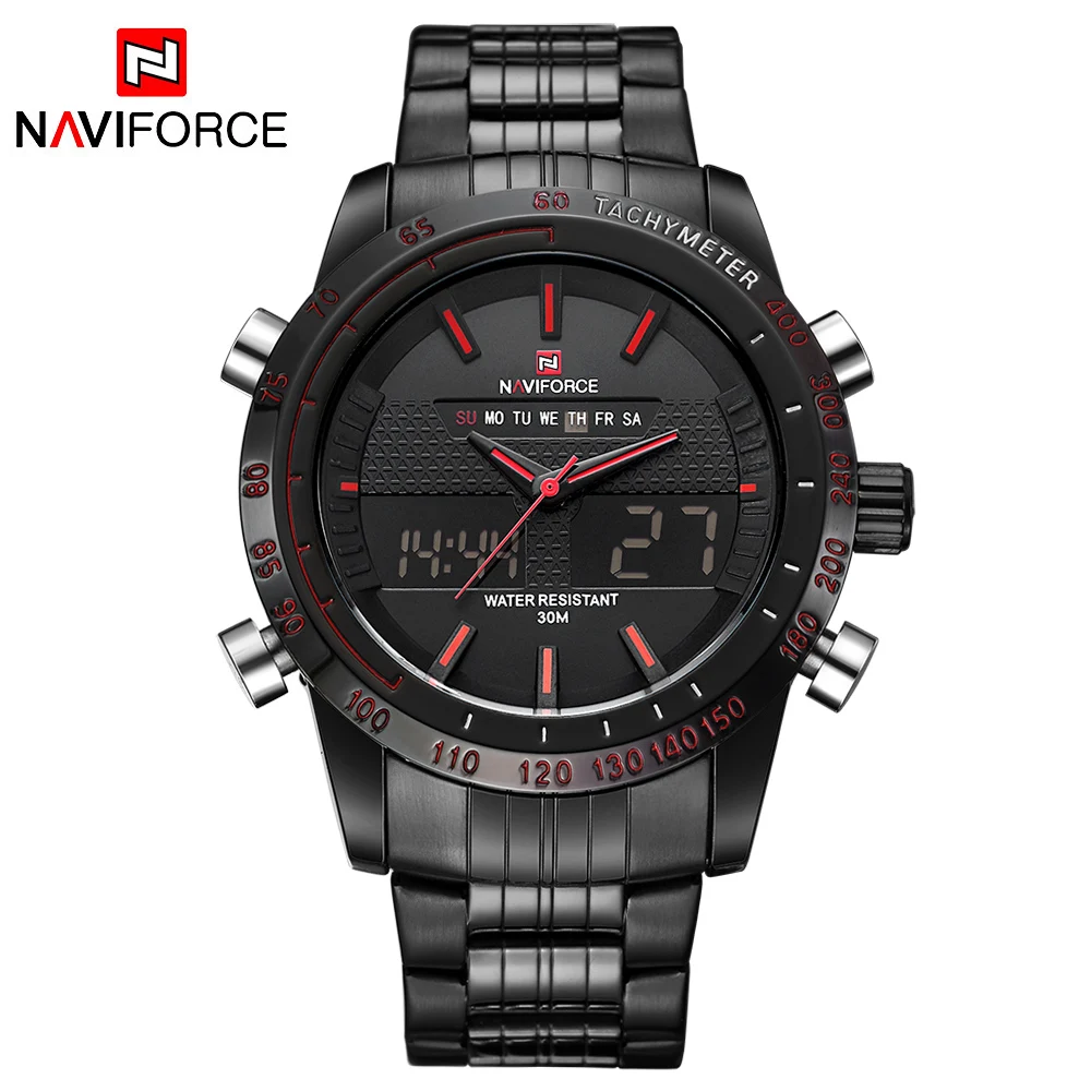 NAVIFORCE Роскошные Брендовые мужские водонепроницаемые полностью стальные часы