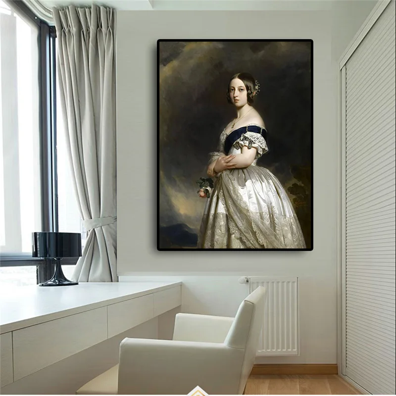 

Big size Young Queen Victoria Portrait Oil Painting on Canvas Posters and Prints Scandinavian Wall Art Picture for Living Room