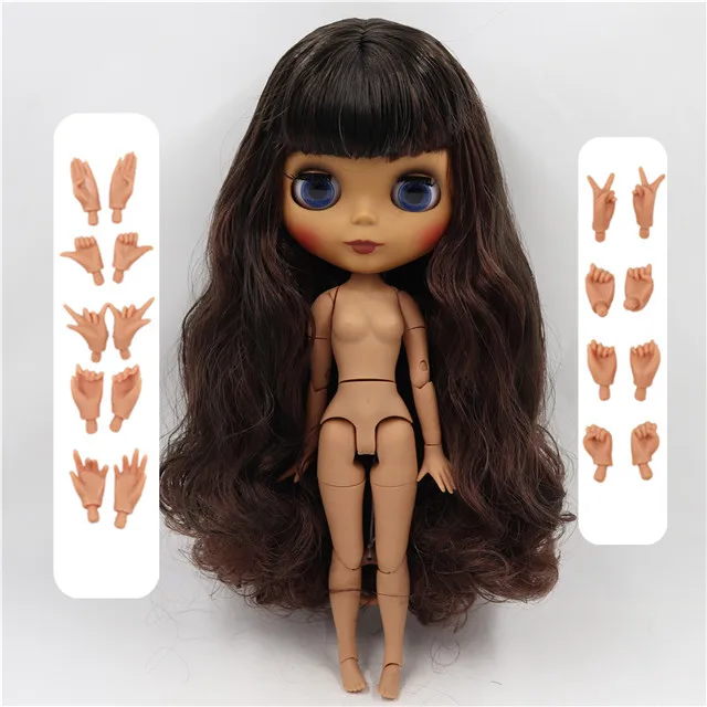 Ледяная фабрика blyth кукла 1/6 bjd черный микс каштановые волосы соединение тела 30 см кукла на заказ DIY BL950/0222 - Цвет: dark matte face