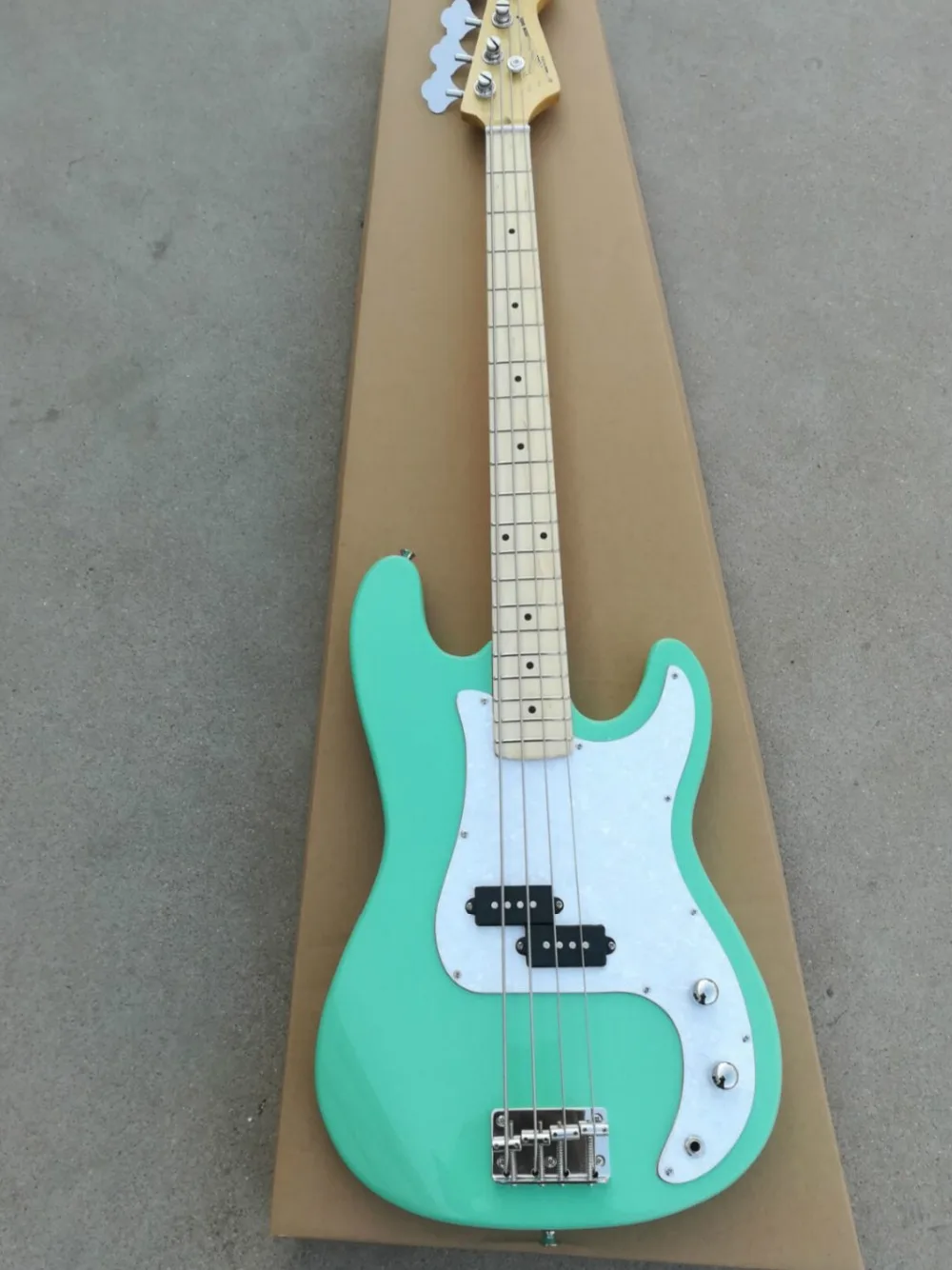 

Top quality FDPB-6003 light green color white plate solid body maple fretboard 4 strings Precision Bass guitar , Free shipping