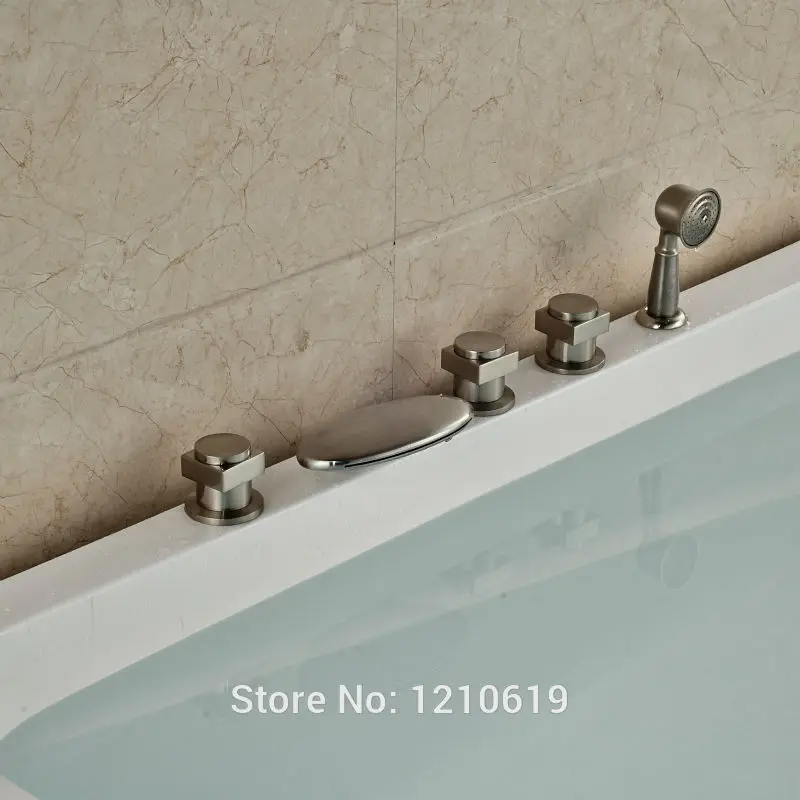 Новый водопад 5 шт. смеситель для ванной кран никель Матовый душ ванна на бортике |