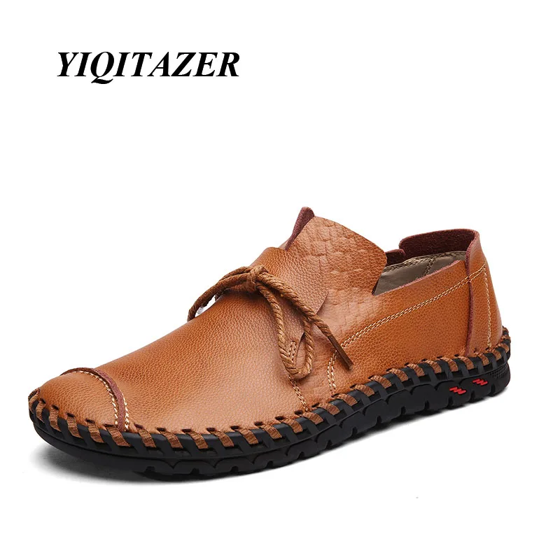 YIQITAZER 2018 New Cool Men Casual Shoes Leather,Rubber Soles Lace up Fashion Leather Boat Shoes Men Summer&Autumn Size 7-9.5