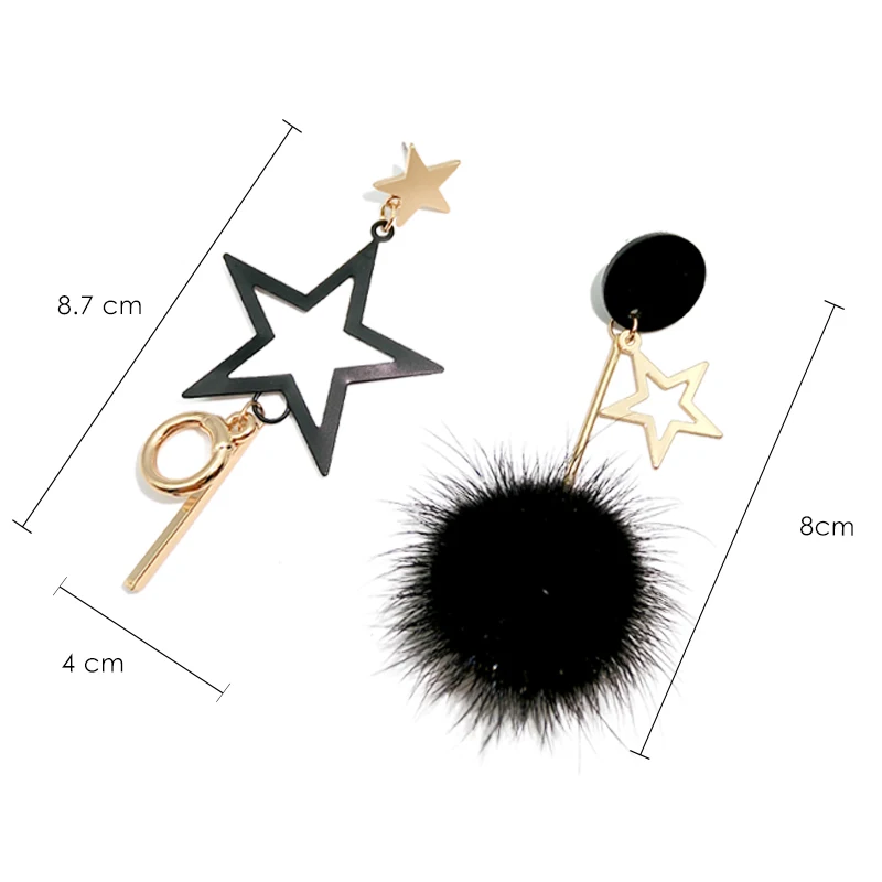 Индивидуальные серьги с пятиконечными звездами длинные пушистые шарики для