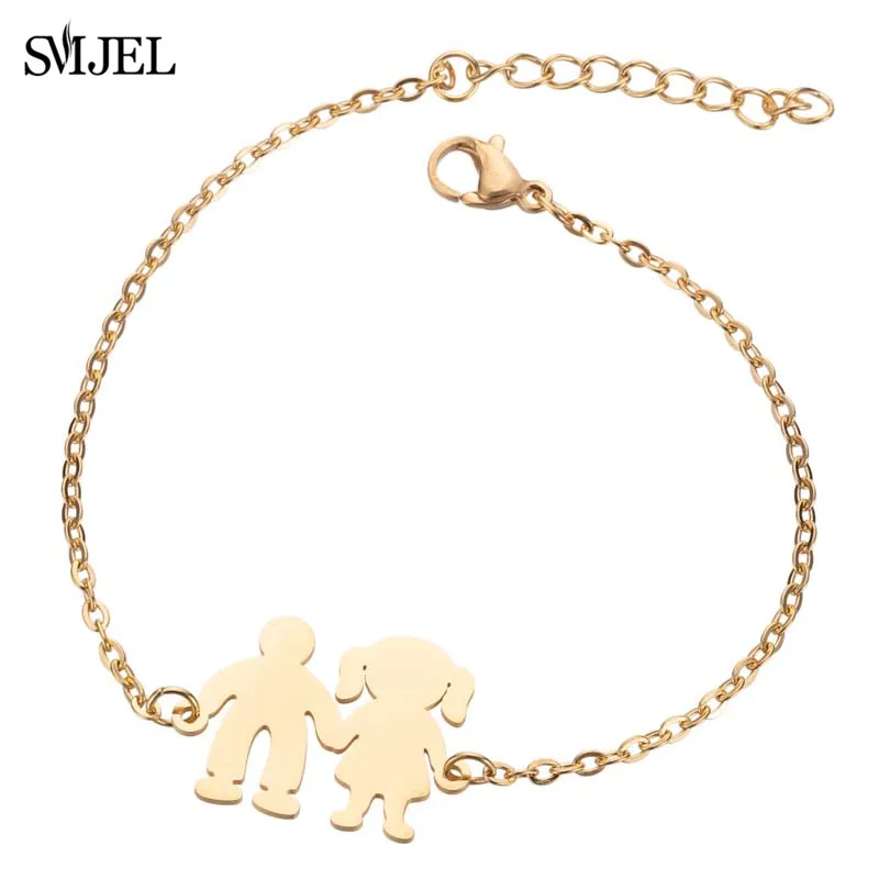 girl boy bracelet SMJEL, ожерелье из нержавеющей стали для мамы и ребенка, набор, ожерелье для мамы и мамы, серьги для детей, ювелирные изделия для детей, Прямая поставка - Окраска металла: girl boy bracelet