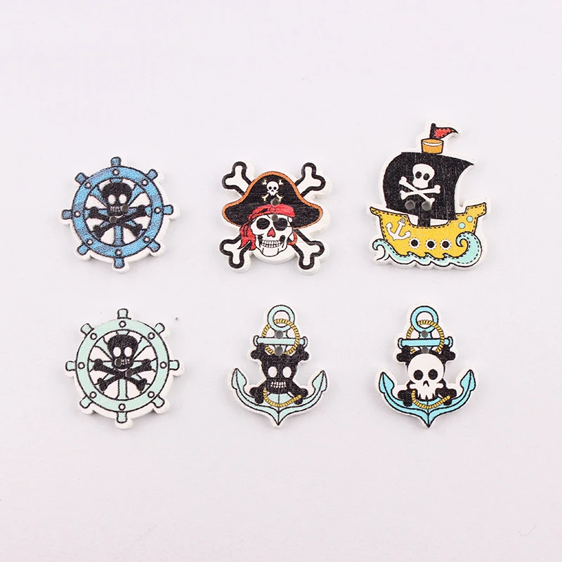 50Pcs Multicolor Pirate Botones Knopf 2 Holes DIY Random Wooden Buttons Sewing Scrapbooking Accessories 26*21mm | Дом и сад