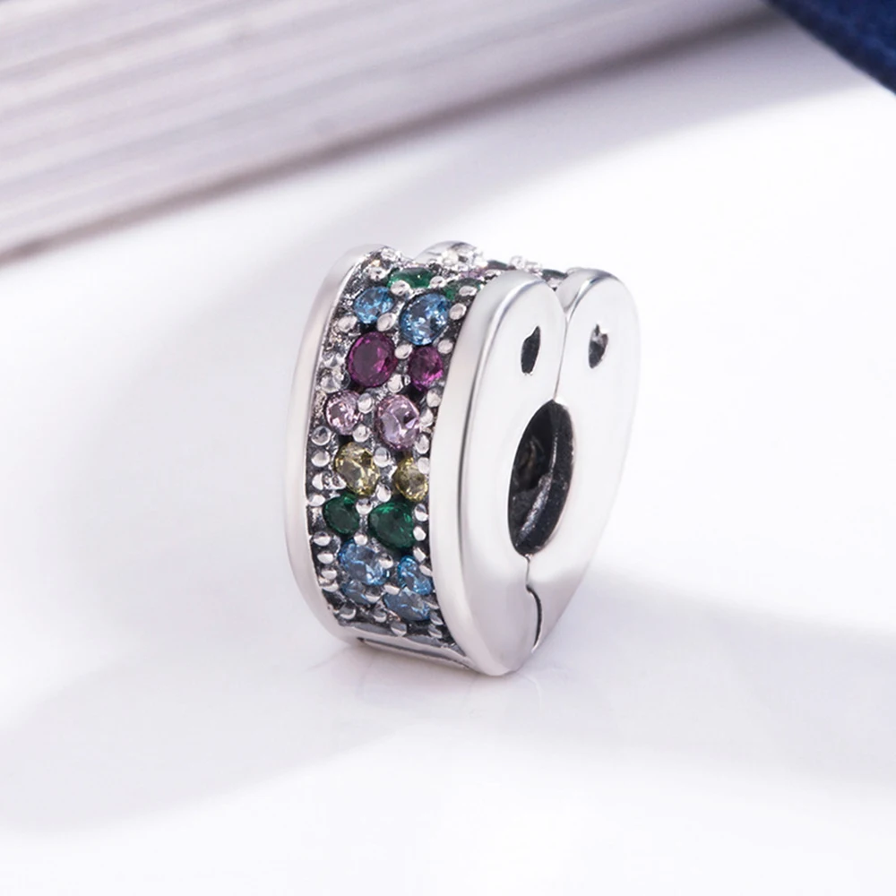 

1pc Silver Color Beads Colorful Rainbow Crystal Stopper safety Bead For Original Pandora Charm Bracelets & Bangles Jewelry
