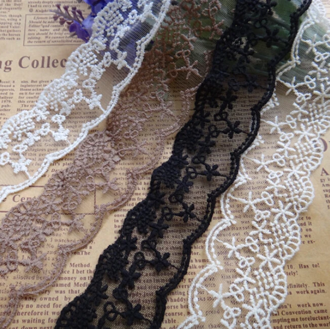 

10 yard/lot 3.6cm 1.41" wide coffee/apricot/white/black mesh embroidery lace trim ribbon 60347L4K438