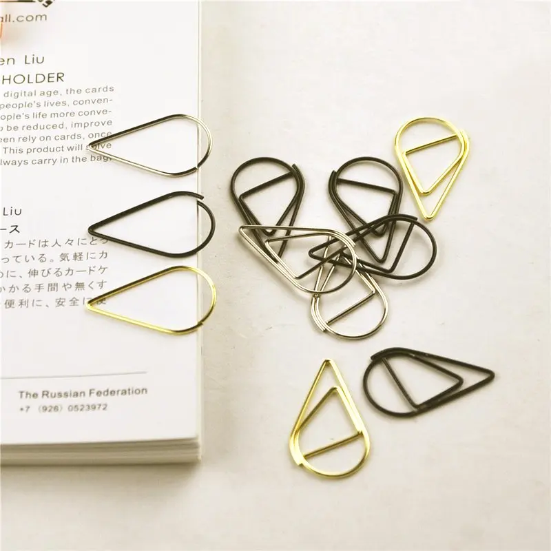 12 pcs/pack 6 Colors Practical Unique Brief Style Waterdrop Shaped Metal Paper Clip Bookmark Stationery School Office Supplies | Канцтовары