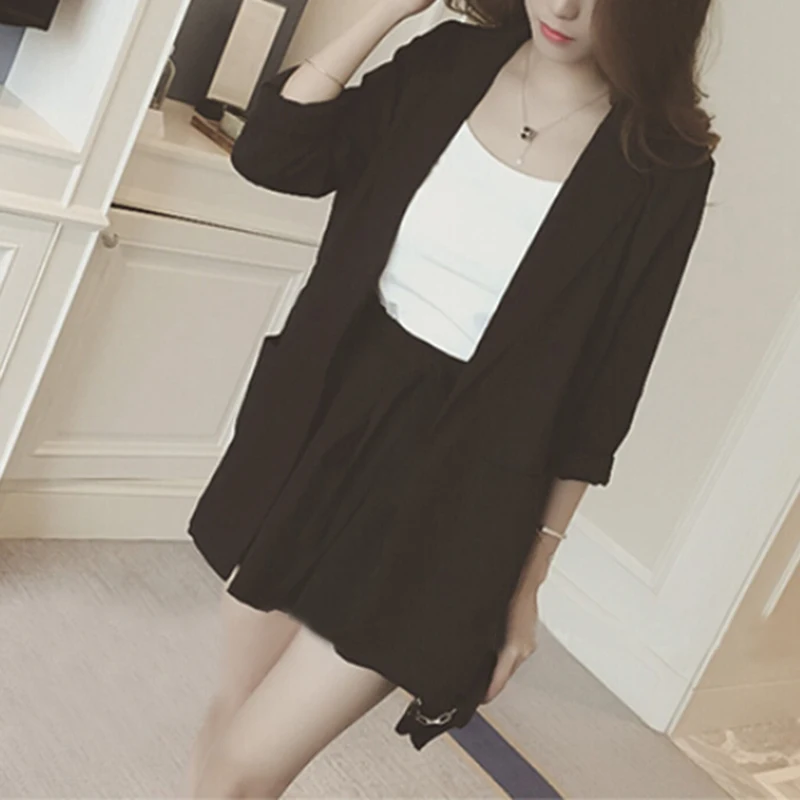 Черный/светло-серый блейзер + короткие брюки костюм Женский kurzer Hosenanzug женский с