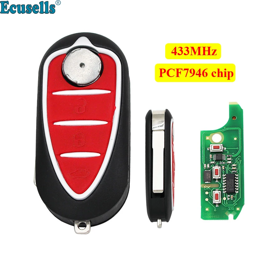 

3 Button flip Folding Remote Key Fob 433MHz PCF7946 chip for Alfa Romeo 147 156 166 GT