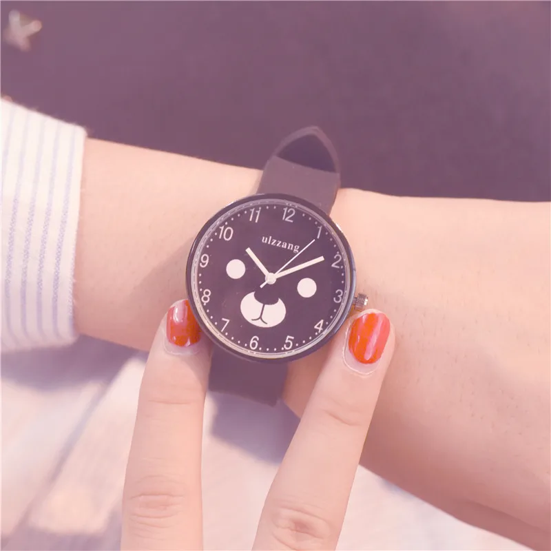 Ulzzang, модные брендовые Детские часы с милым медведем из мультфильма, удобные силиконовые детские кварцевые часы, простые наручные часы для девочек