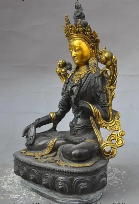 

Free shipping S00483 tibet buddhism bronze gilt white tara Kwan-Yin GuanYin Bodhisattva buddha statue