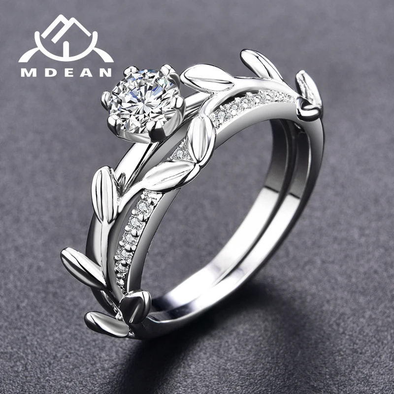 Mdean кольца белого золота цвета для свадебное кольцо женщин белый милый AAA циркон